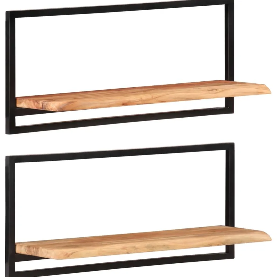 Seinähyllyt 2 kpl 40x24x35 cm akasiapuu ja teräs