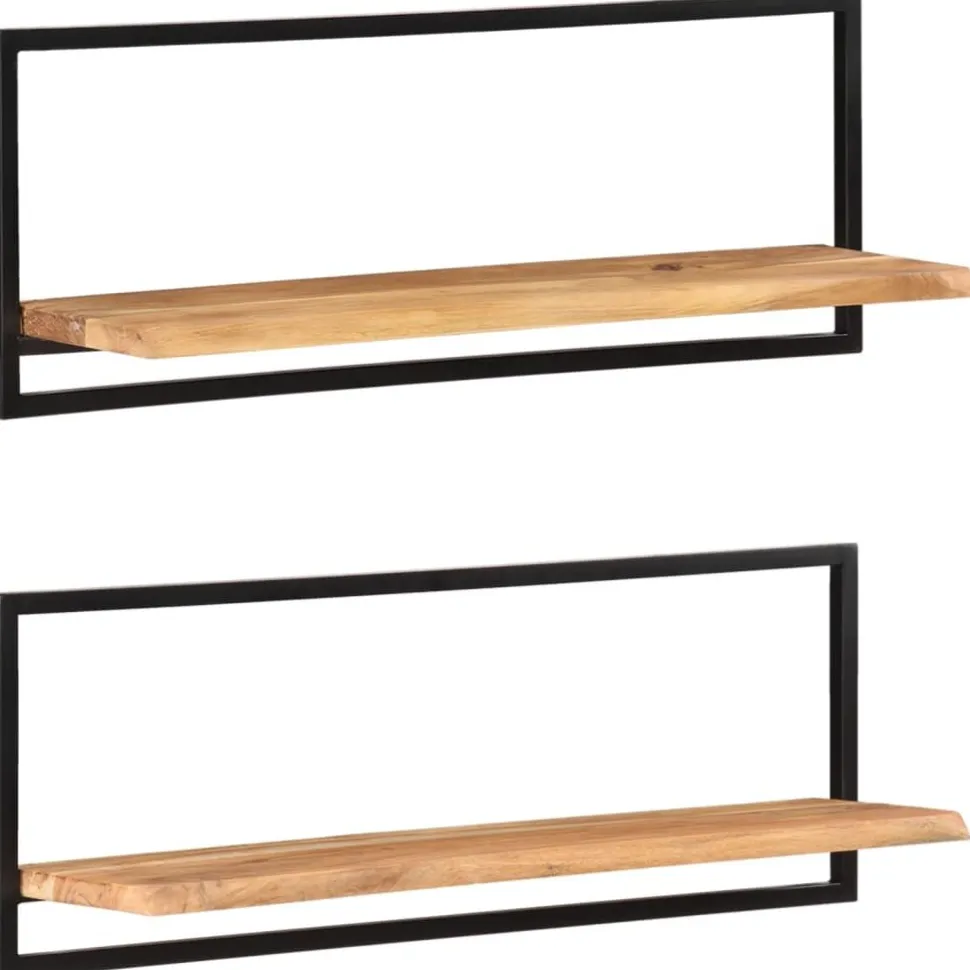 Seinähyllyt 2 kpl 40x24x35 cm akasiapuu ja teräs