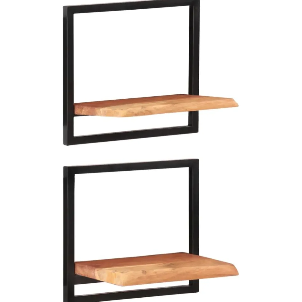 Seinähyllyt 2 kpl 40x24x35 cm akasiapuu ja teräs