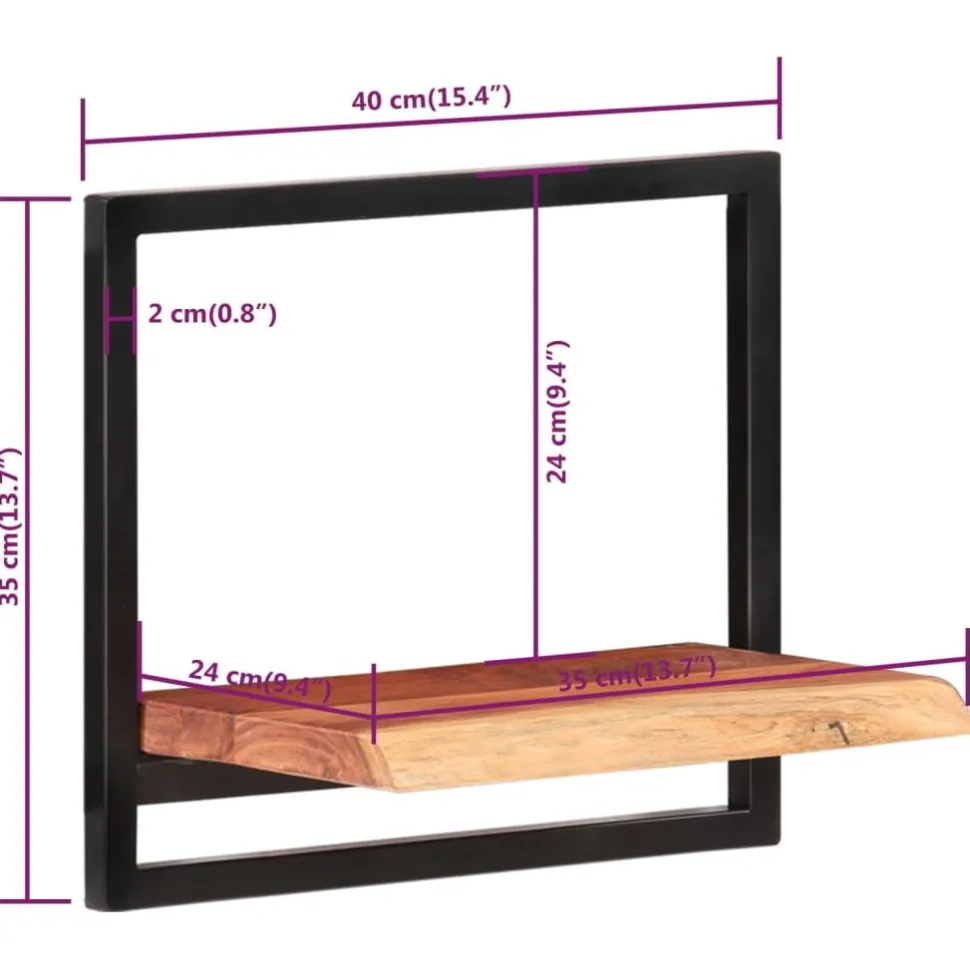 Seinähyllyt 2 kpl 40x24x35 cm akasiapuu ja teräs