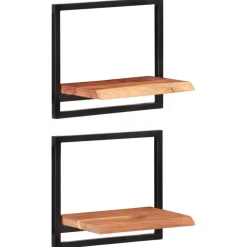 Seinähyllyt 2 kpl 40x24x35 cm akasiapuu ja teräs