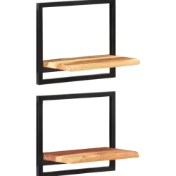 Seinähyllyt 2 kpl 40x24x35 cm akasiapuu ja teräs