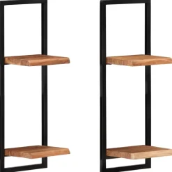 Seinähyllyt 2 kpl 40x24x35 cm akasiapuu ja teräs