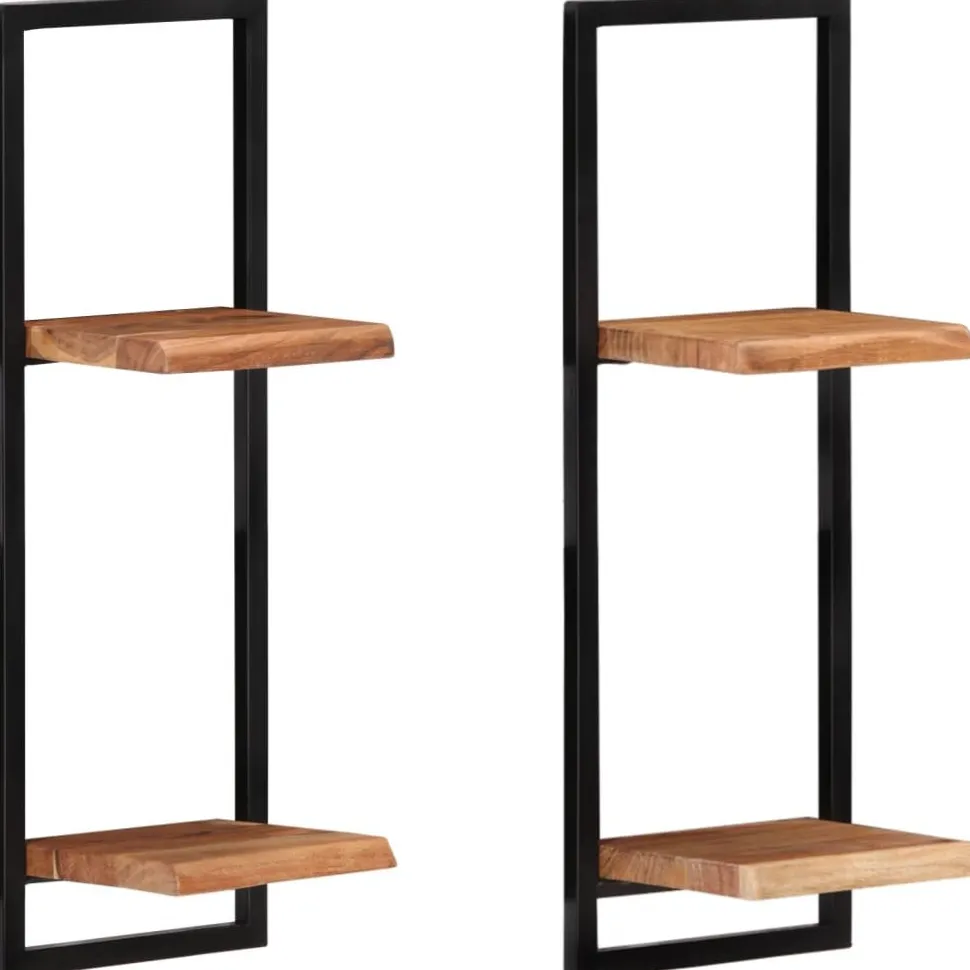 Seinähyllyt 2 kpl 40x24x35 cm akasiapuu ja teräs