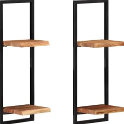 Seinähyllyt 2 kpl 40x24x35 cm akasiapuu ja teräs
