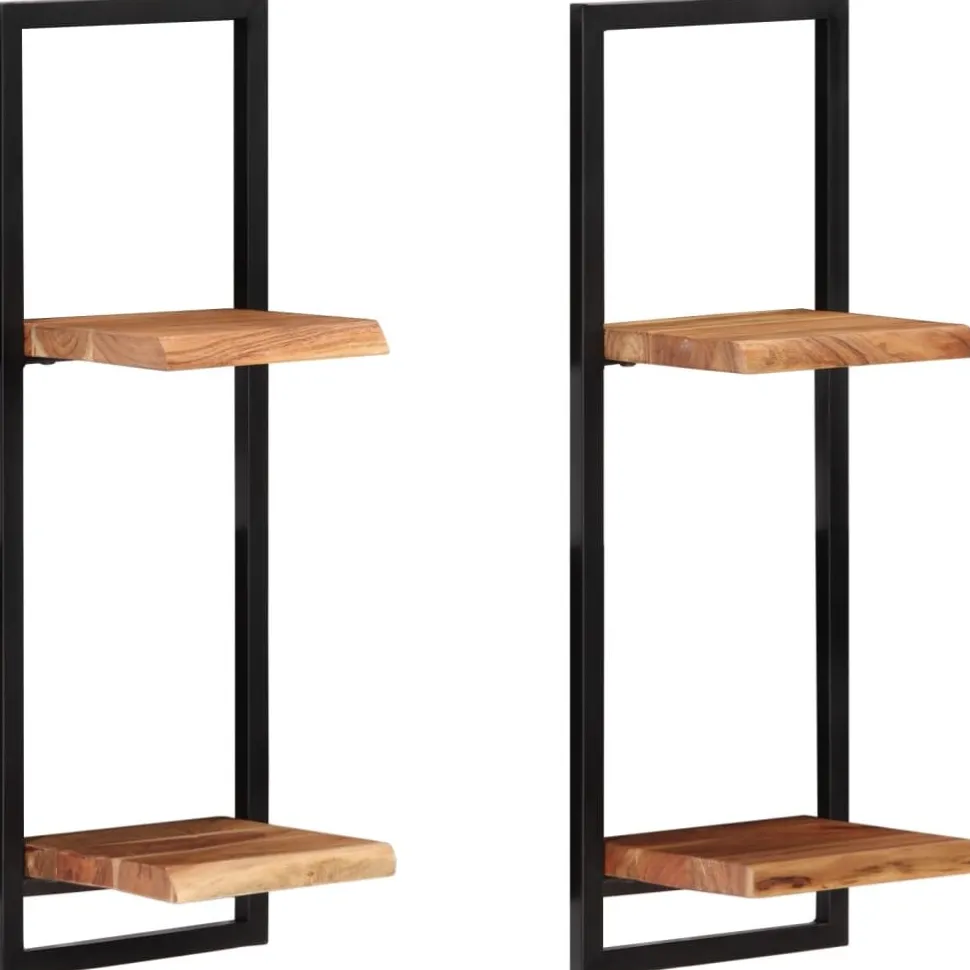 Seinähyllyt 2 kpl 40x24x35 cm akasiapuu ja teräs