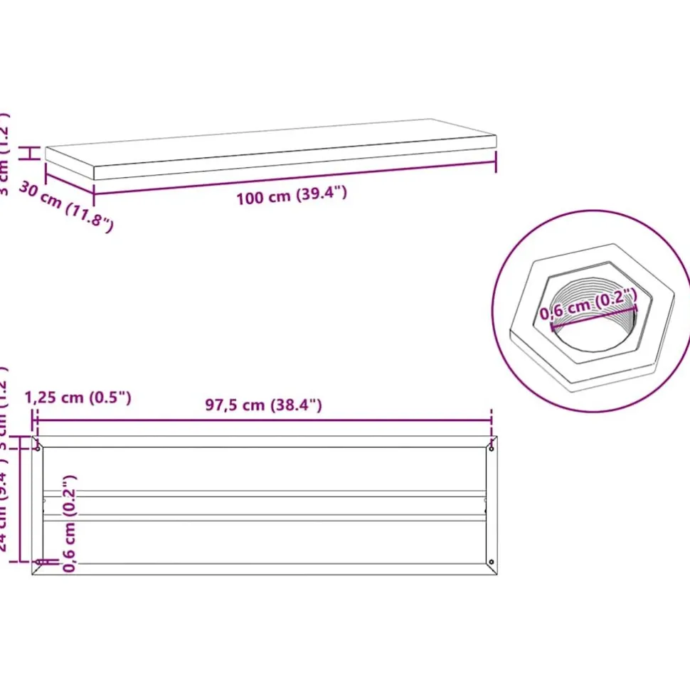 Seinähyllyt 2 kpl 100x30x3 cm hopea ruostumaton teräs (30279)