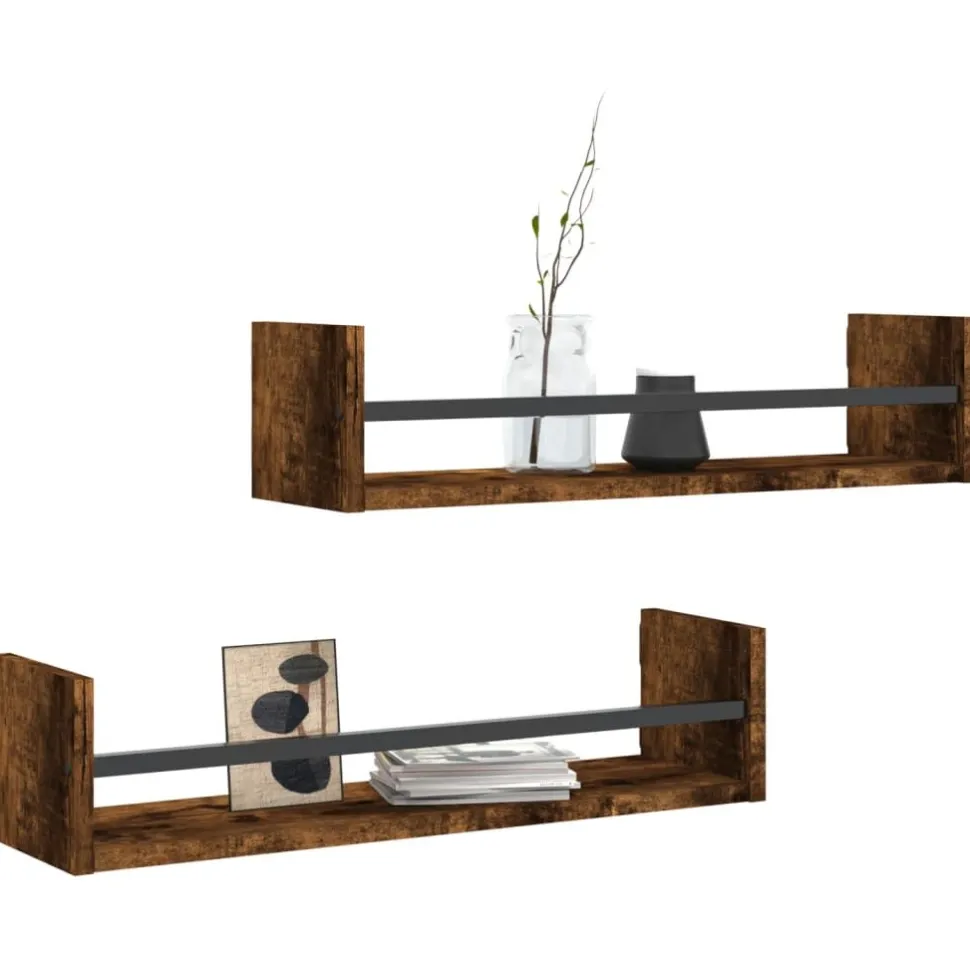 Seinähyllyt tangoilla 2 kpl savutammi 60x16x14 cm (35436)