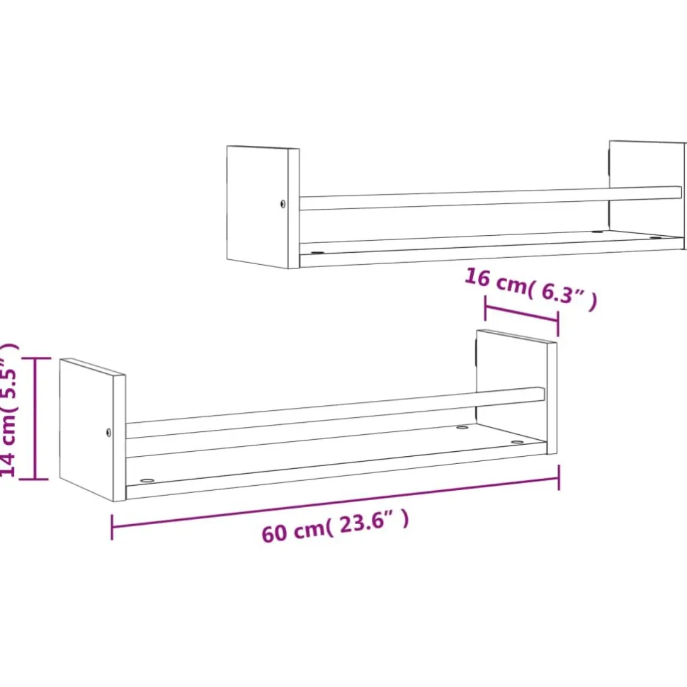 Seinähyllyt tangoilla 2 kpl savutammi 60x16x14 cm (35436)
