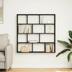 Seinäkuutiohylly 12 lokeroa musta tekninen puu (60005)