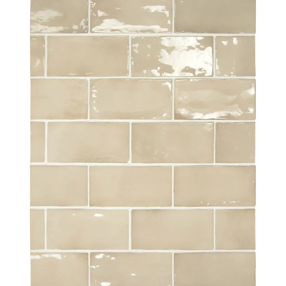 Seinälaatta Pukkila Manacor Beige Argile kiiltävä strukturoitu 7,5x15 cm