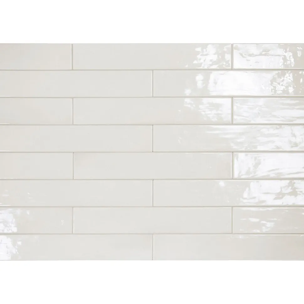 Seinälaatta Pukkila Manacor White kiiltävä strukturoitu 6,5x40 cm