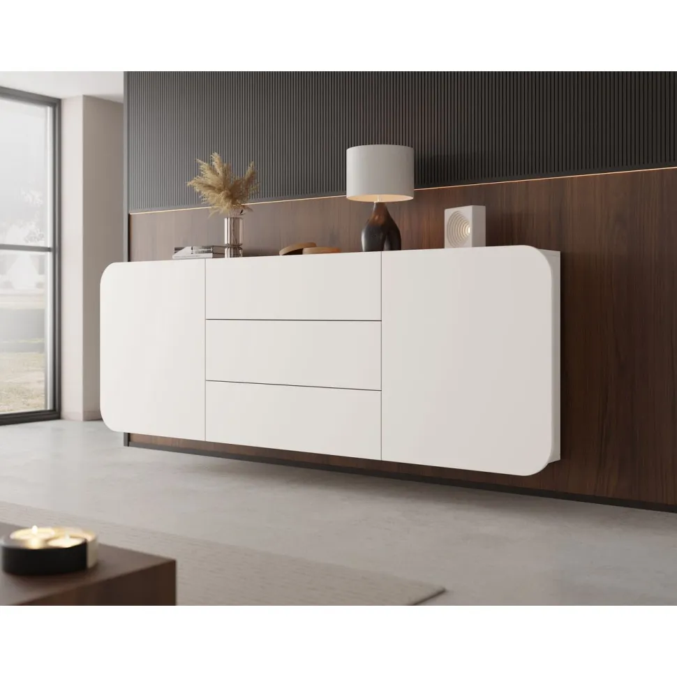Seinälle kiinnitettävä lipasto Nomla A RENE 2DD3S, leveys 200cm, beige