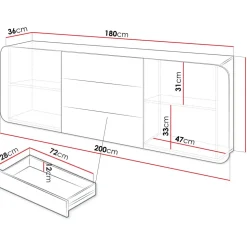 Seinälle kiinnitettävä lipasto Nomla A RENE 2DD3S, leveys 200cm, beige