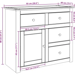 Senkki laatikoilla Panama 93x40x80 cm täysi mänty (16384)