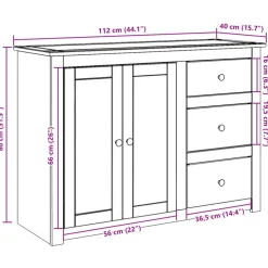Senkki laatikoilla Panama 112x40x80 cm täysi mänty (16385)