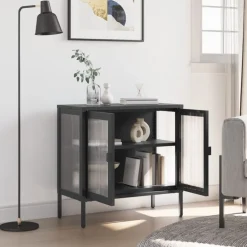 Senkki musta 70x35x70 cm lasi ja teräs (53001)
