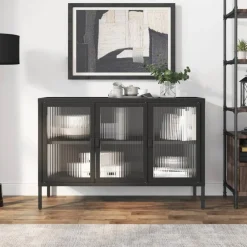 Senkki musta 105x35x70 cm lasi ja teräs (53002)