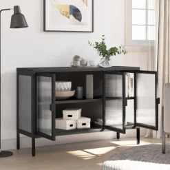 Senkki musta 105x35x70 cm lasi ja teräs (53002)
