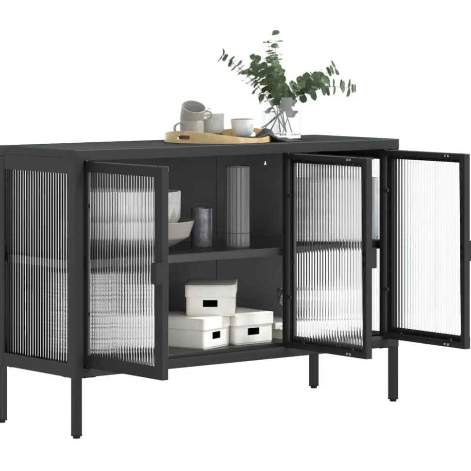 Senkki musta 105x35x70 cm lasi ja teräs (53002)