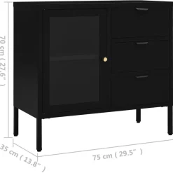 Senkki musta 75x35x70 cm teräs ja karkaistu lasi (36073)