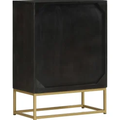 Senkki 2 ovella musta ja kulta 55x30x75 cm täysi mangopuu (52042)