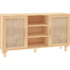 Senkki ruskea 105x30x60 cm täysi mänty ja luonnonrottinki (45641)
