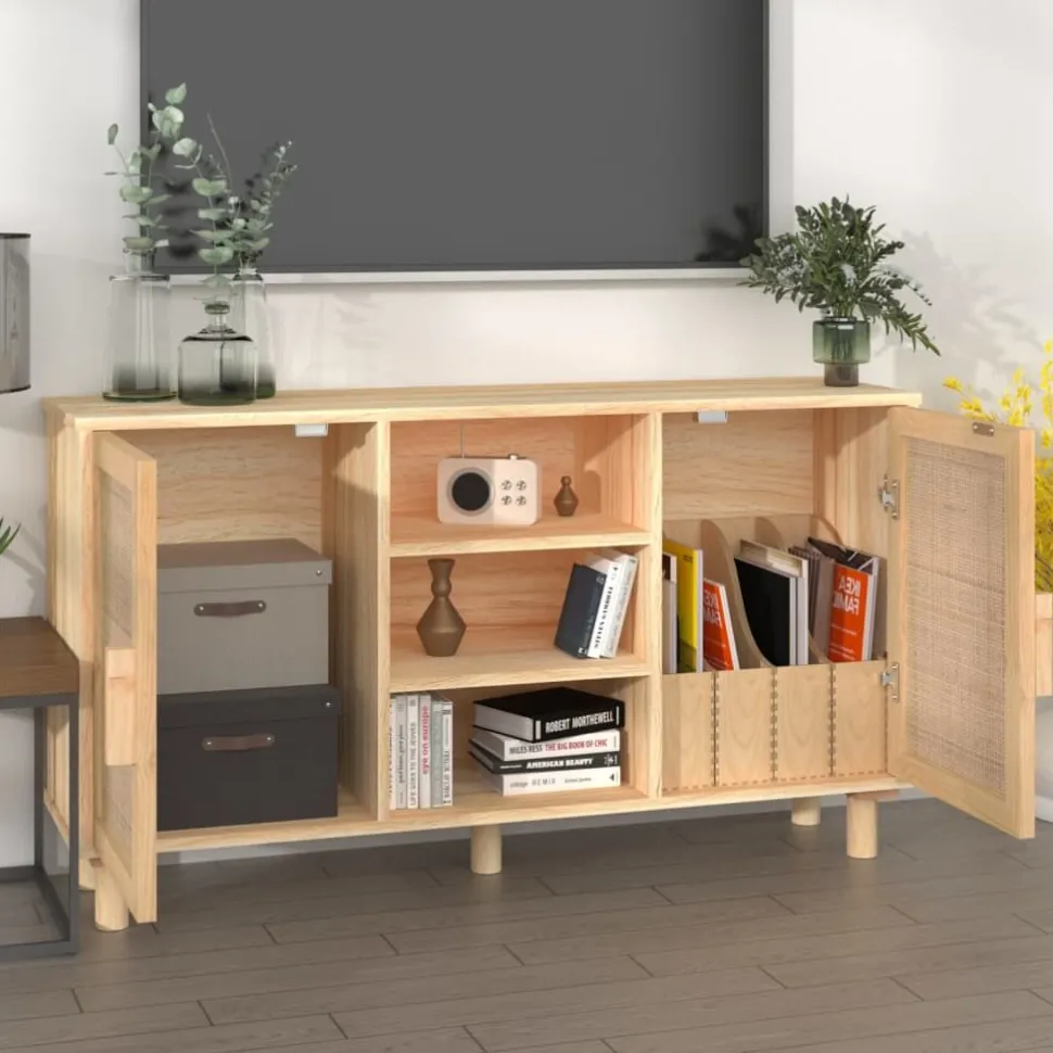 Senkki ruskea 105x30x60 cm täysi mänty ja luonnonrottinki (45641)