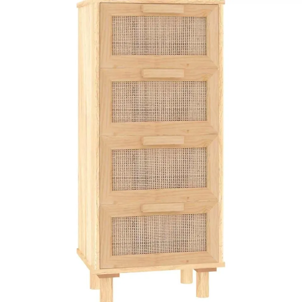 Senkki ruskea 40x30x90 cm täysi mänty ja luonnonrottinki (45644)