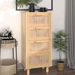 Senkki ruskea 40x30x90 cm täysi mänty ja luonnonrottinki (45644)