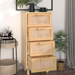 Senkki ruskea 40x30x90 cm täysi mänty ja luonnonrottinki (45644)