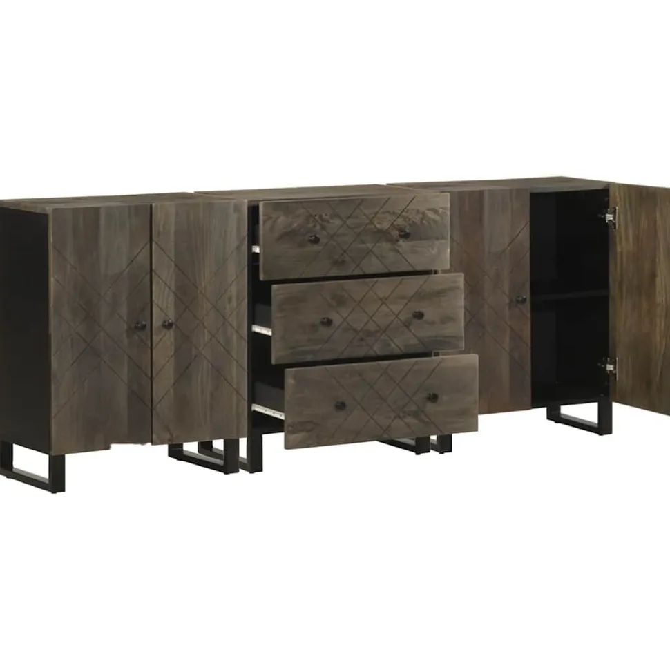 Senkkisarja 3-osainen musta 60x33x75 cm massiivipuu mango (09999)