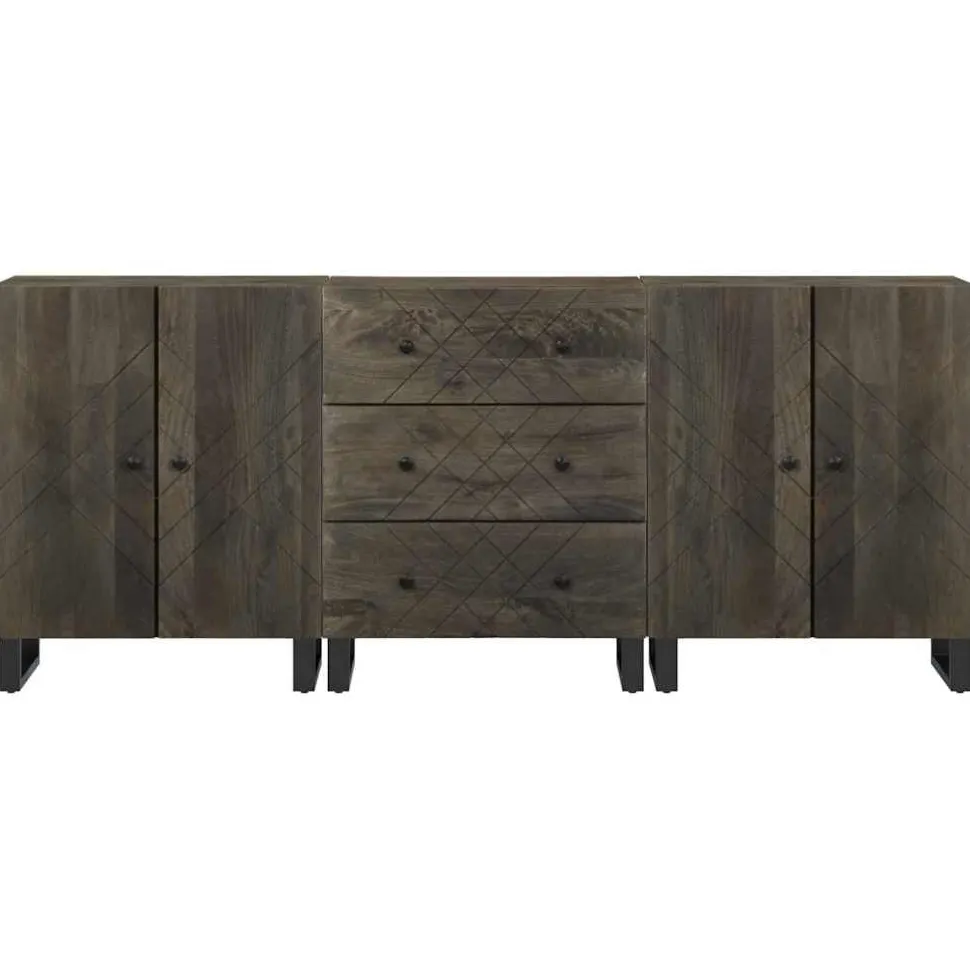 Senkkisarja 3-osainen musta 60x33x75 cm massiivipuu mango (09999)