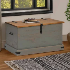 säilytysarkku HALDEN harmaa 91x48x47 cm massiivipuu mänty (18403)