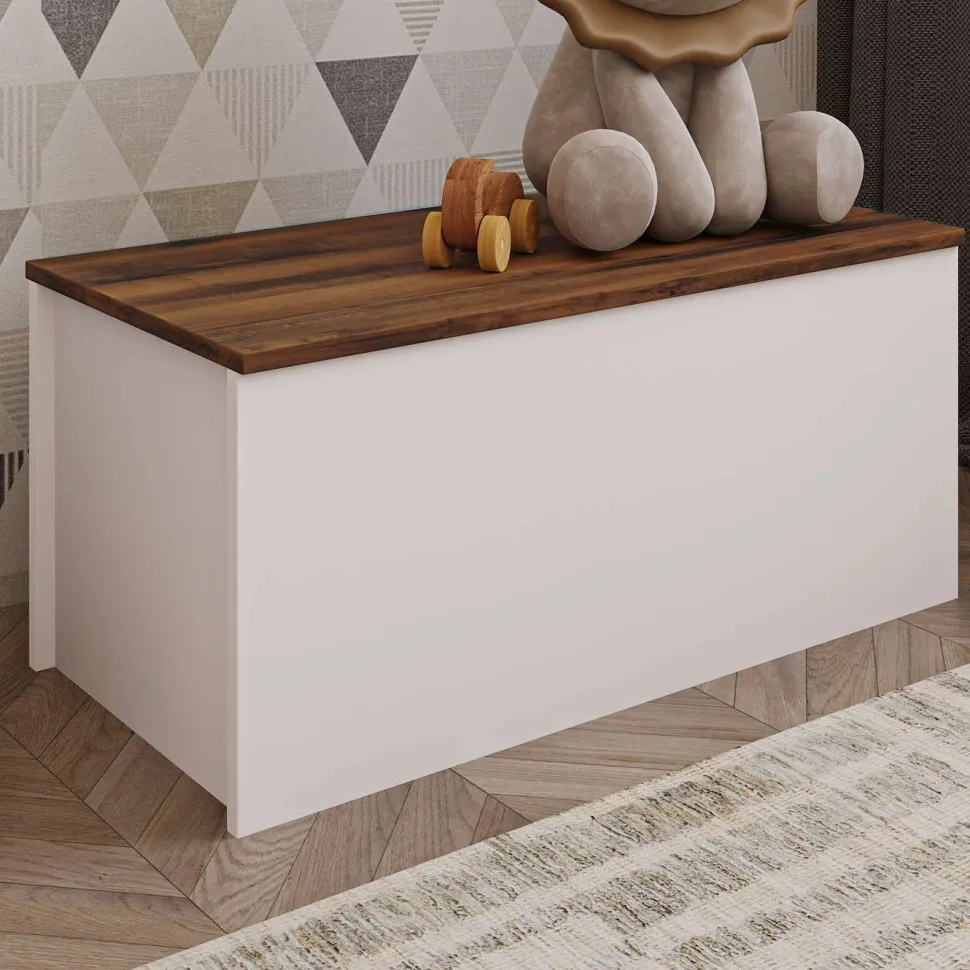 Säilytysarkku Linento Furniture Florya, valkoinen/pähkinänruskea