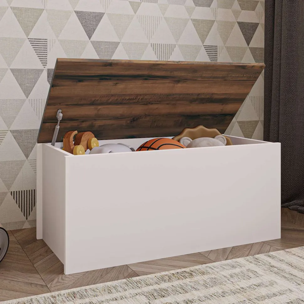 Säilytysarkku Linento Furniture Florya, valkoinen/pähkinänruskea