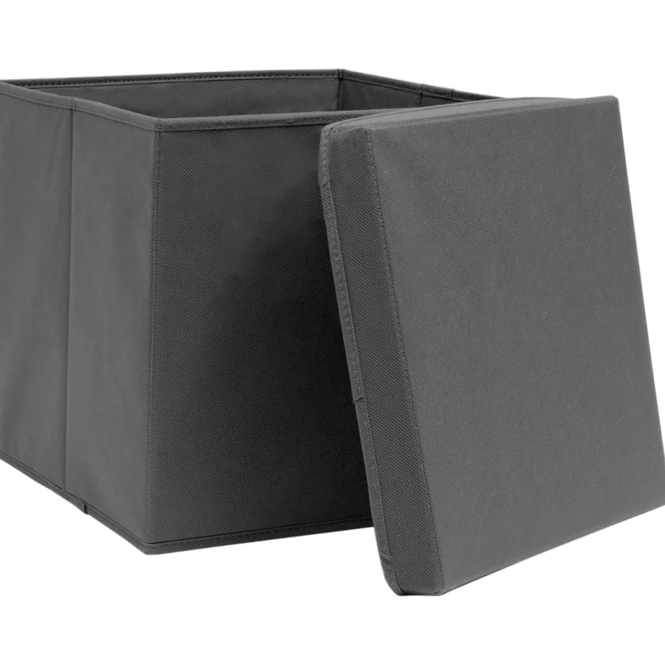Säilytyslaatikot kansilla 10 kpl harmaa 32x32x32 cm kangas