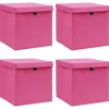 Säilytyslaatikot kansilla 4 kpl pinkki 32x32x32 cm kangas