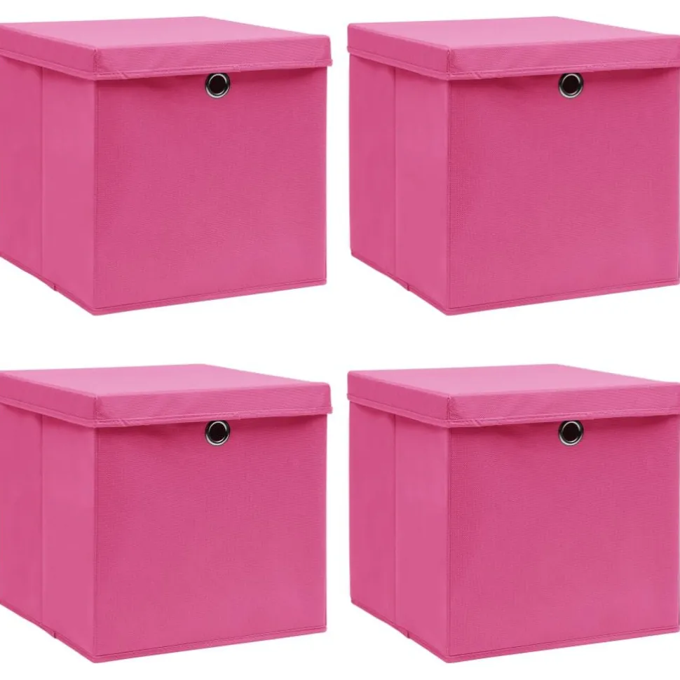 Säilytyslaatikot kansilla 4 kpl pinkki 32x32x32 cm kangas
