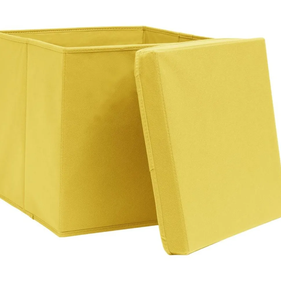 Säilytyslaatikot kansilla 10 kpl 28x28x28 cm keltainen
