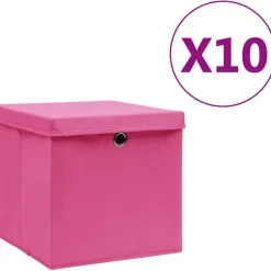 Säilytyslaatikot kansilla 10 kpl 28x28x28 cm pinkki