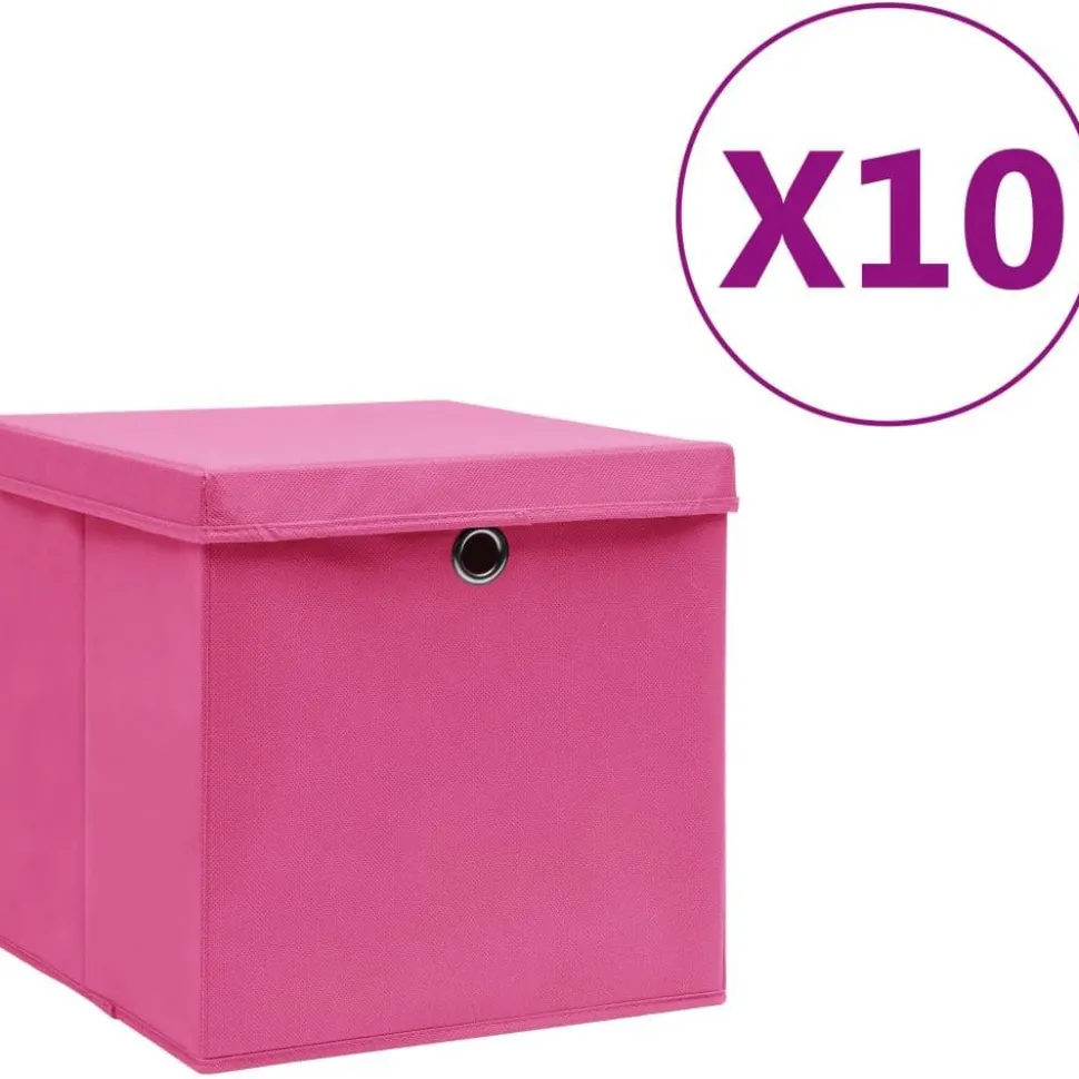 Säilytyslaatikot kansilla 10 kpl 28x28x28 cm pinkki