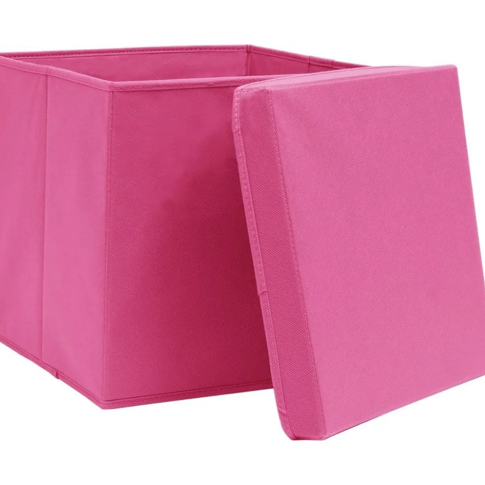 Säilytyslaatikot kansilla 10 kpl 28x28x28 cm pinkki