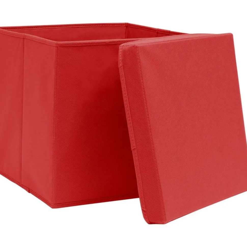 Säilytyslaatikot kansilla 4 kpl 28x28x28 cm punainen