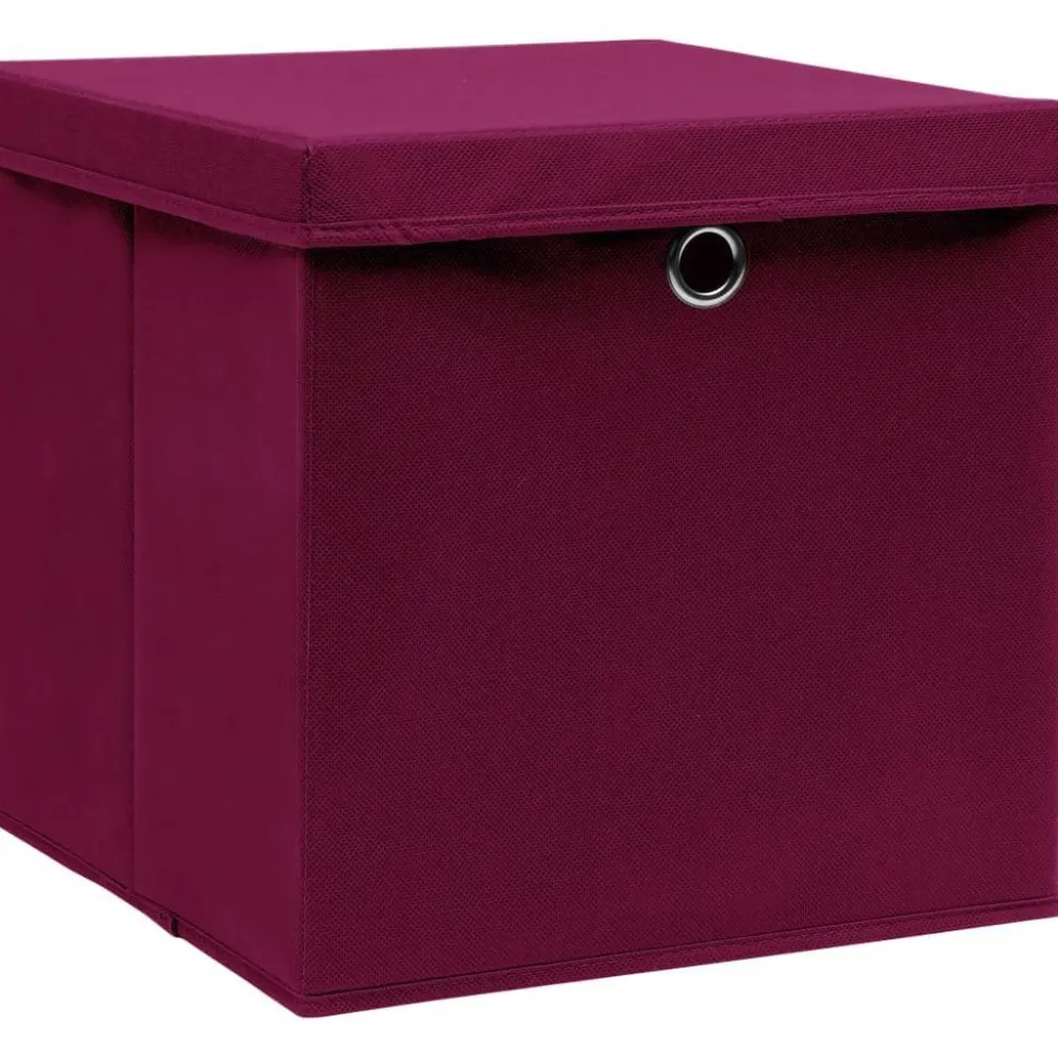 Säilytyslaatikot kansilla 4 kpl 28x28x28 cm tummanpunainen