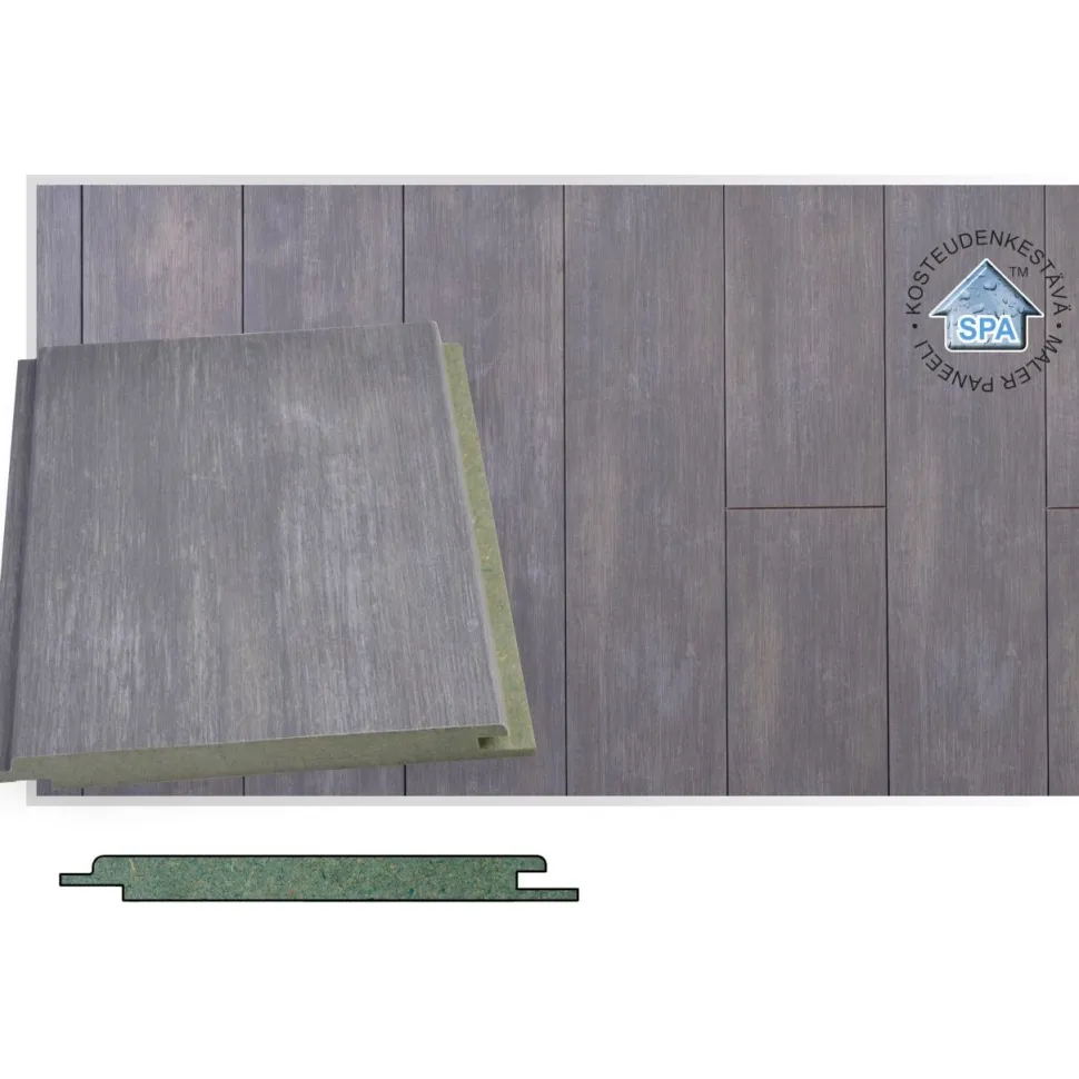 Sisustuspaneeli Maler SPA STP-5 10x120x2070mm kosteudenkestävä MDF ympäripontattu tunne harmaa