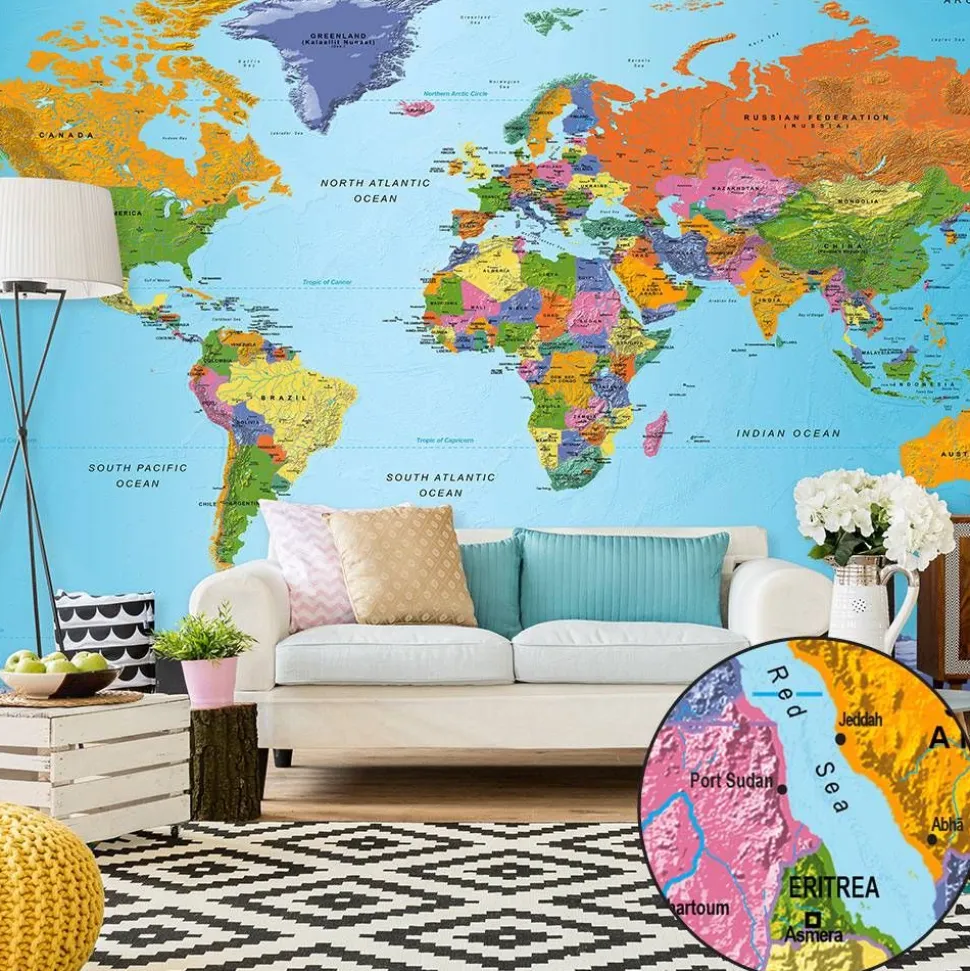 Sisustustarra Artgeist World Map: Colourful Geography II 280x490cm