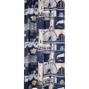 Sivuverho Vallila Helsinki, 140x250cm, beige/sininen