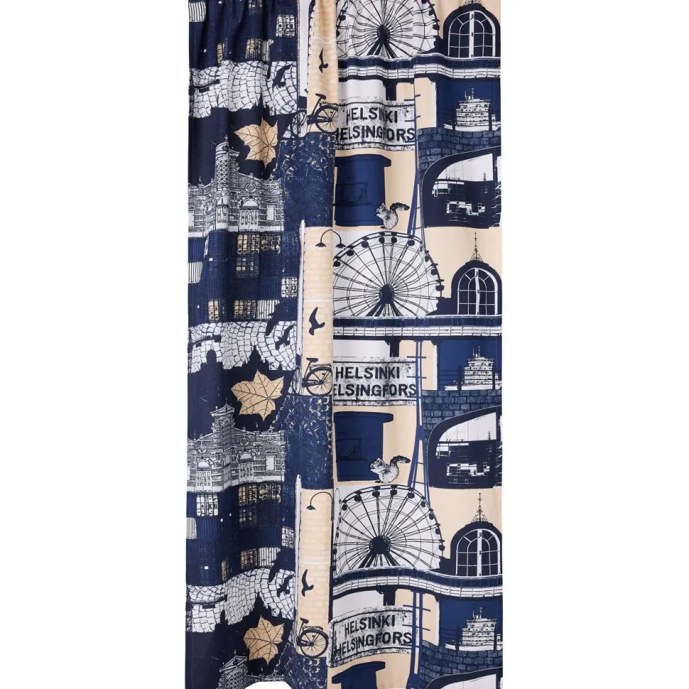 Sivuverho Vallila Helsinki, 140x250cm, beige/sininen