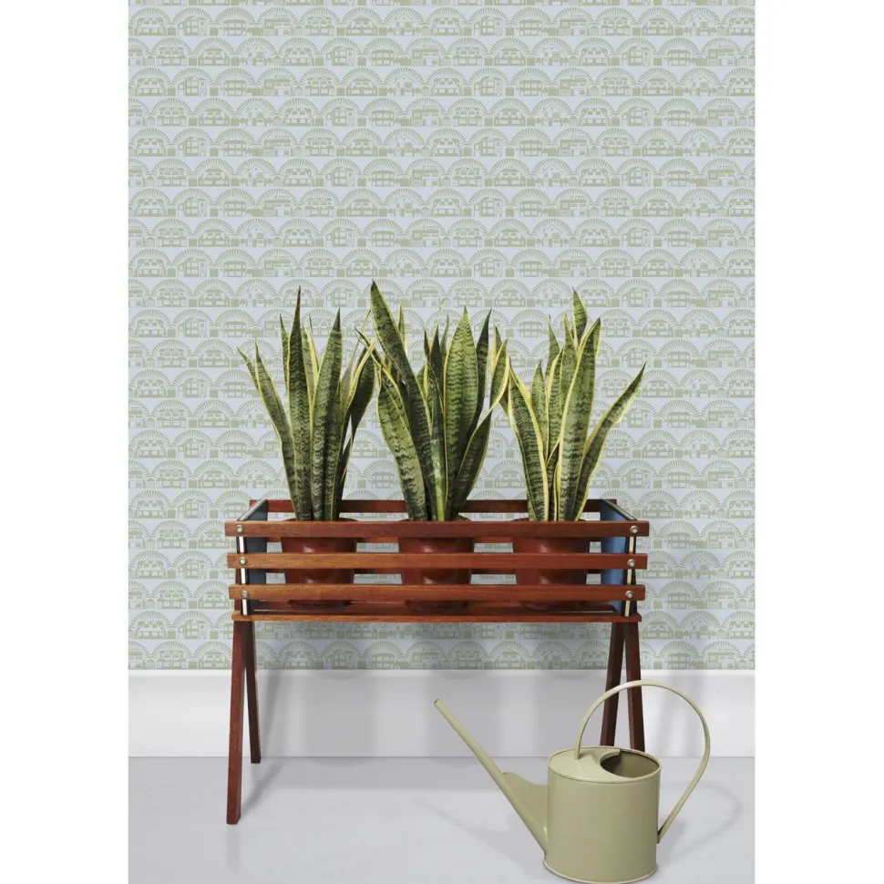 Tapetti Mini Moderns Metroland, paperi, kaupunki, moderni, sini-vihreä